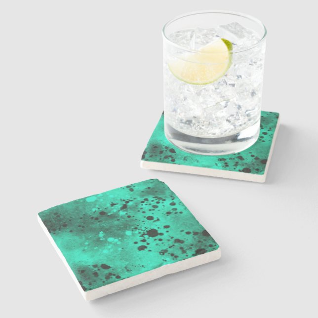 Retro Green Paint Splatter  Stone Coaster (Side)