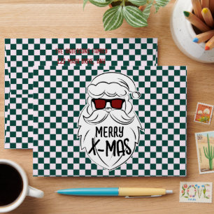Retro Green & Pink Checkered Santa Claus Christmas Envelope