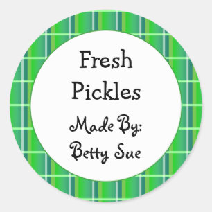 Retro Green Plaid Custom Canning or Baking Sticker