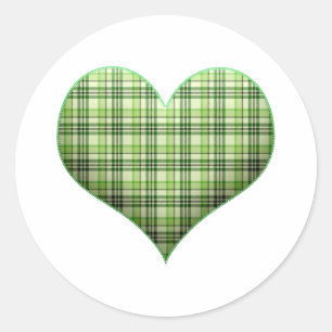 Retro green plaid puffy heart St Patrick   Classic Round Sticker