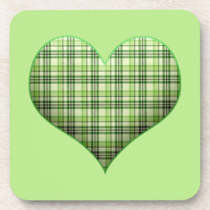 Retro green plaid puffy heart St Patrick  Coaster
