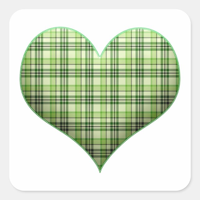 Retro green plaid puffy heart St Patrick retro  Sq Square Sticker (Front)