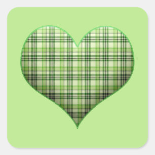 Retro green plaid puffy heart St Patrick   Square Sticker