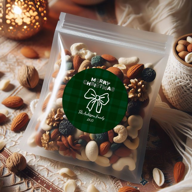 Retro Green Plaid Whimsical Christmas  Classic Round Sticker (Creator Uploaded)