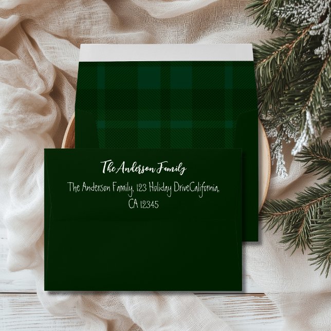 Retro Green Plaid Whimsical Christmas  Envelope (Creator Uploaded)