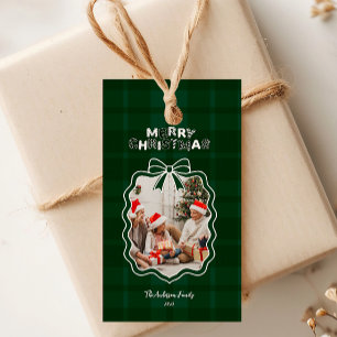 Retro Green Plaid Whimsical Christmas  Gift Tags