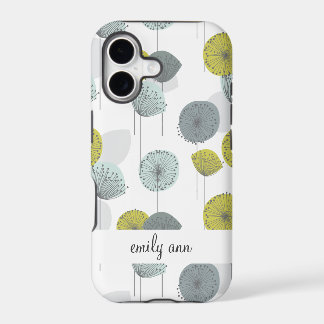 Retro Green Poppies Flowers Pattern