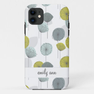 Retro Green Poppies Flowers Pattern iPhone 11 Case