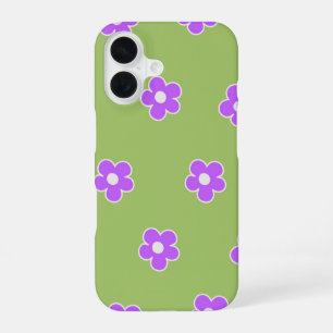 Retro Green Purple Floral Whimsical Preppy Hippie iPhone 16 Case