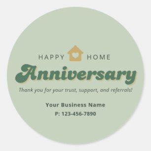 Retro Green Real Estate Home Anniversary Referrals Classic Round Sticker