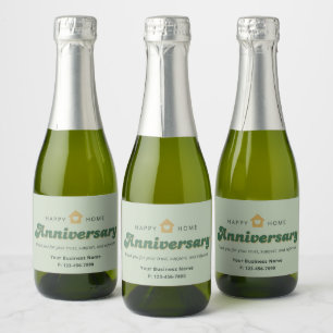 Retro Green Real Estate Home Anniversary Thank you Sparkling Wine Label