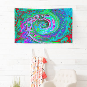 Retro Green, Red and Magenta Abstract Groovy Swirl Banner