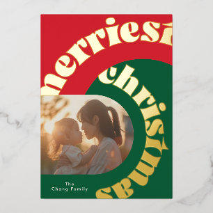 retro green red bold christmas two photo flat