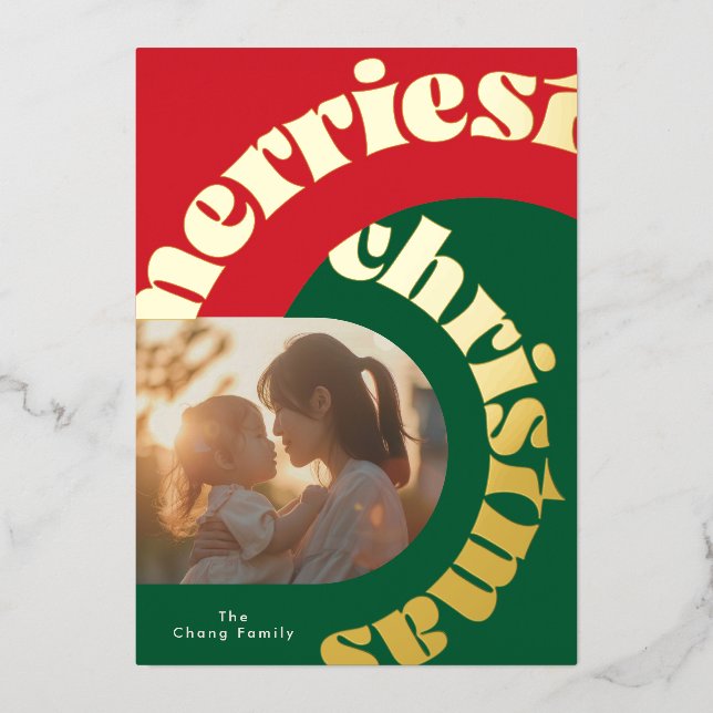 retro green red bold christmas two photo flat (Front)