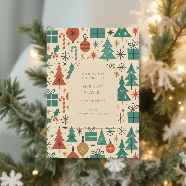 Retro Green Red Mid Century Modern Holiday Card (Creator Uploaded)