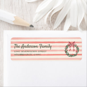 Retro Green Red Pink Drawn Bow Wreath Christmas