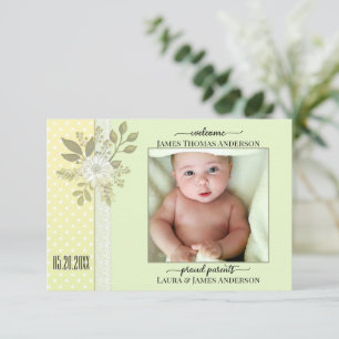 Retro Green Script Baby Photo Birth Announcement
