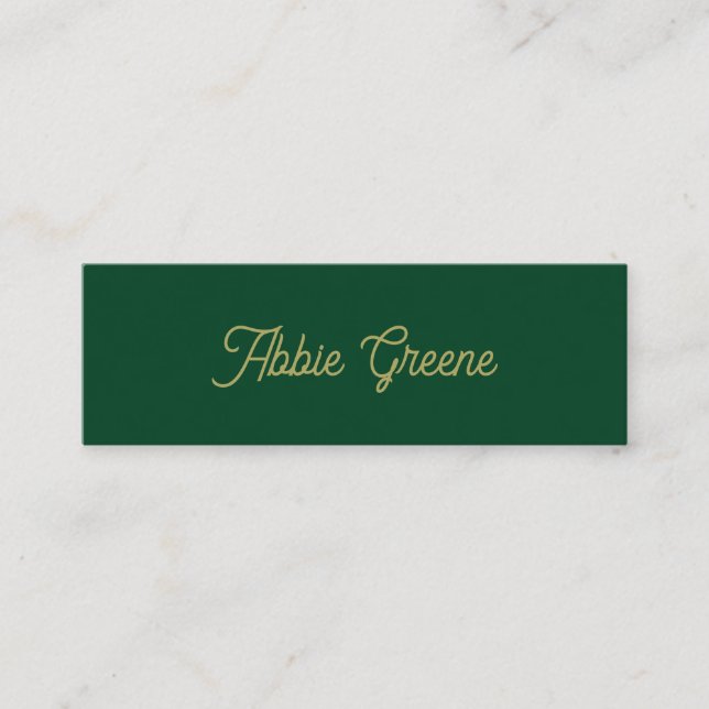 Retro Green Script Modern Mini Business Card (Front)