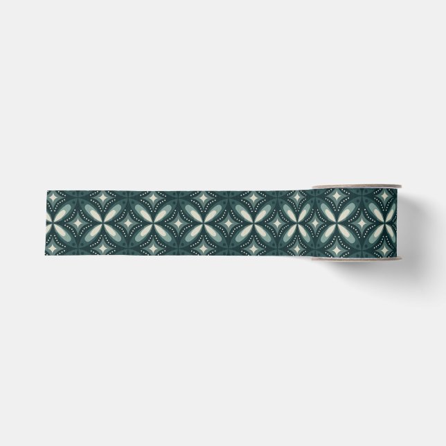 retro green shapes grosgrain ribbon (Front)