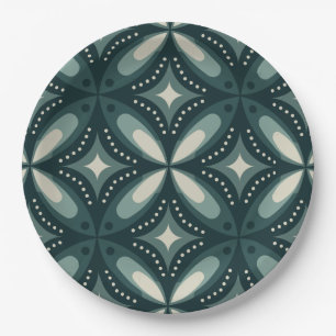 retro green shapes paper plate