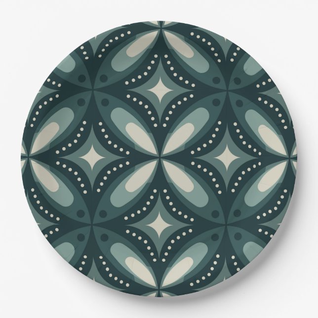 retro green shapes paper plate (Front)