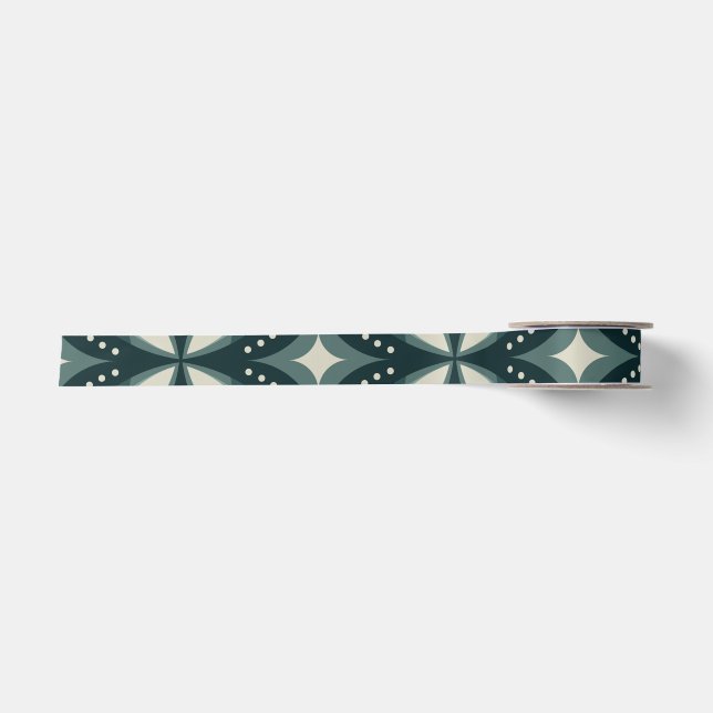 retro green shapes satin ribbon (Front)