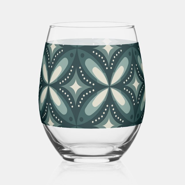 retro green shapes stemless wine glass (Front)