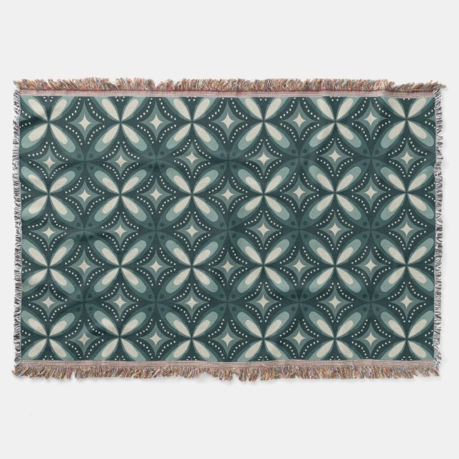 retro green shapes throw blanket (Front)