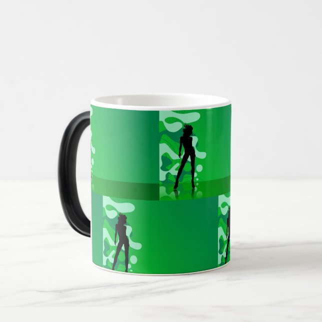 Retro Green Silhouette of a Woman Dancing Magic Mug (Front Left)