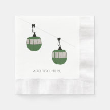 Retro Green Ski Gondola Lift Skiers