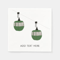 Retro Green Ski Gondola Lift Skiers