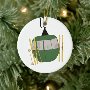 Retro Green Ski Lift - Skiing Snowboarding Ceramic Tree Decoration