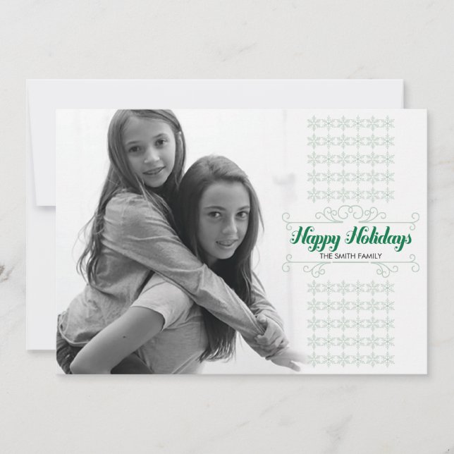 Retro Green Snowflake Band Holiday Card (Front)