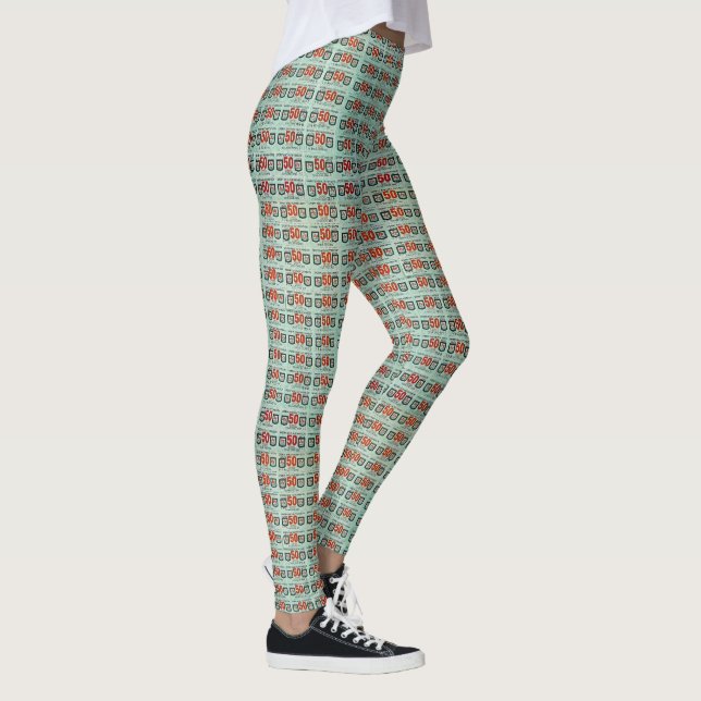 Retro Green Stamps Leggings (Right)