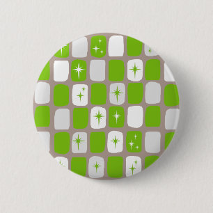 Retro Green Starbursts Round Button