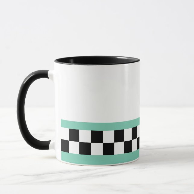 retro green striped checkers mug (Left)