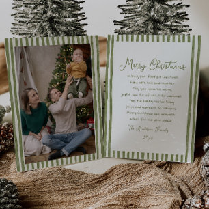 Retro Green Stripes Frame Photo Christmas Holiday Card