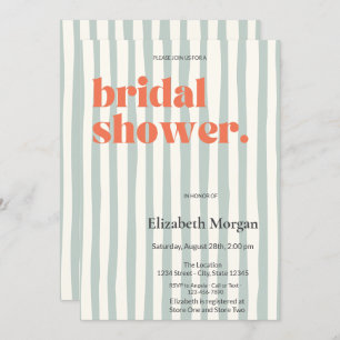 Retro Green Stripes Simple Bridal Shower Invitation