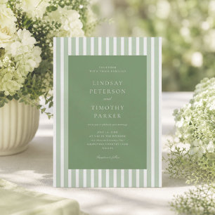 Retro Green Stripes Summer Wedding Invitation