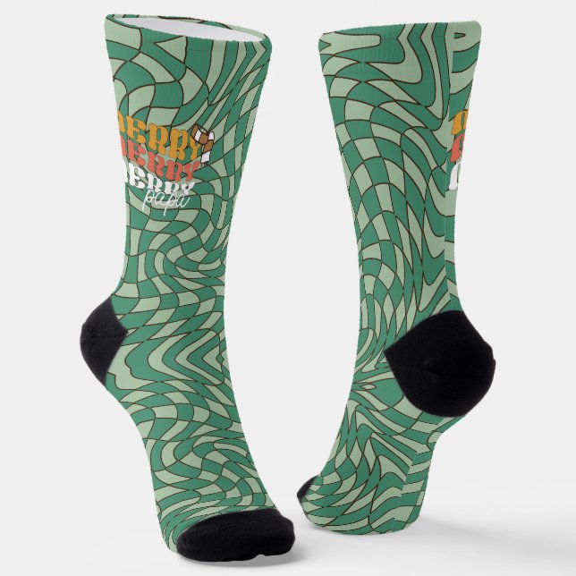 Retro Green Swirl | Merry Papa Christmas  Socks (Angled)
