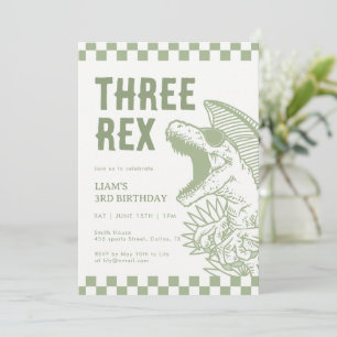 Retro Green T Rex Dinosaur Birthday Party  Invitation