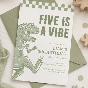 Retro Green T Rex Dinosaur Birthday Party Invitation