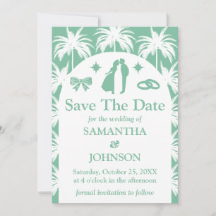 Retro Green Tropical Palm Tree Photo Wedding Save The Date