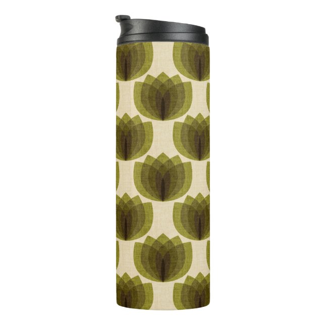 Retro green tulip flowers thermal tumbler (Rotated Right)