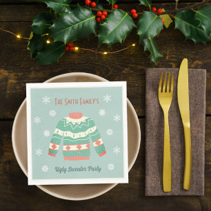 Retro Green Ugly Christmas Sweater Party Snowflake Napkin