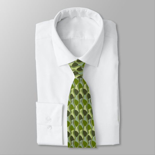 Retro Green Wave Pattern Tie (Tied)