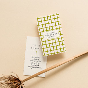 Retro Green Wavy Checkered Trendy Boho Funky Business Card