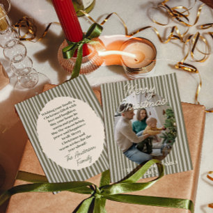 Retro Green Whimsical Photo Stripes Christmas Holiday Card