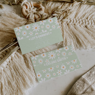 Retro Green White Groovy Floral Boho Unique Trendy Business Card