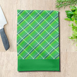 Retro Green White Horizontal Plaid Pattern Tea Towel<br><div class="desc">A kitchen towel with a retro green plaid pattern with thin horizontal stripes of blue and white and green borders on the ends.</div>